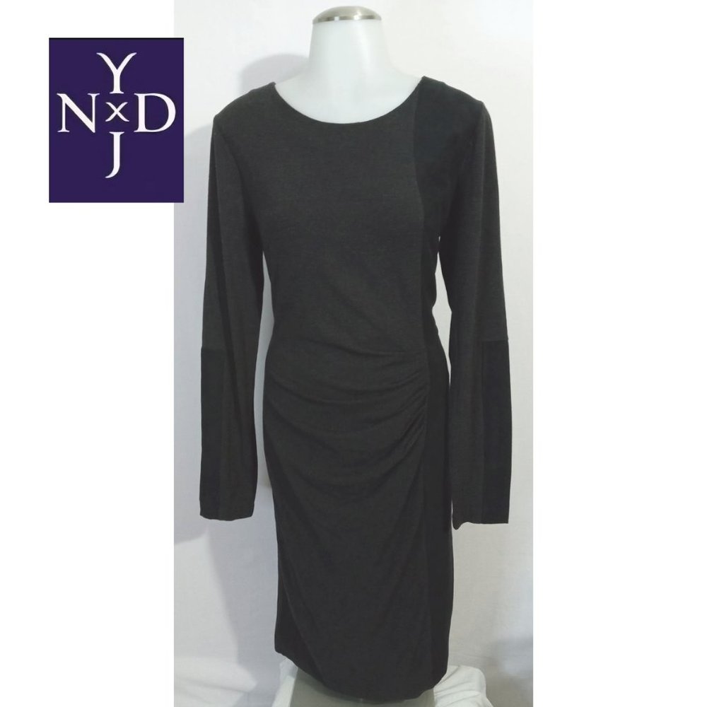 NYDJ Not Your Daughters Jeans Shaping Slimming Black Dress Faux Suede Panels 6